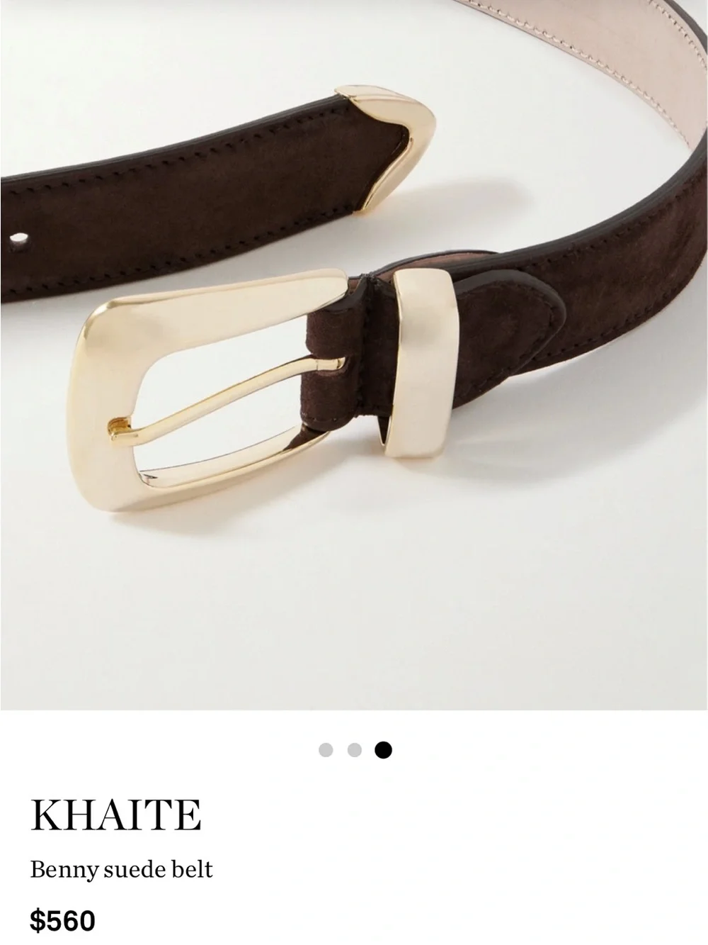 KHAITE Suede Leather Women's Belt with Gold Buckle - Dark Brown